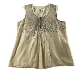 Coldwater Creek Top Womens PM 10-12 Tan Silk Blend Sleeveless Blouse 1/4 Zip